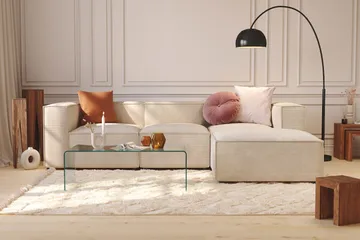 Cubo 4-seters Vendbar L-formet Dyp Modulsofa med Divan i Manchester - Beige - Møbler - Sofaer - Sofaer med sjeselong - 3 seters sofa med divan