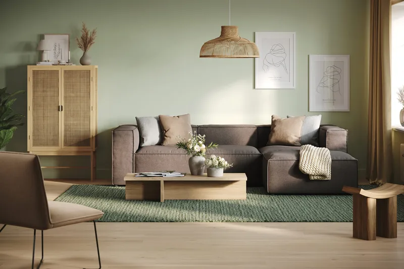 Cubo 4-seters Vendbar L-formet Dyp Modulsofa med Divan i Stoff - Grå - Møbler - Sofaer - Sofaer med sjeselong - 3 seters sofa med divan