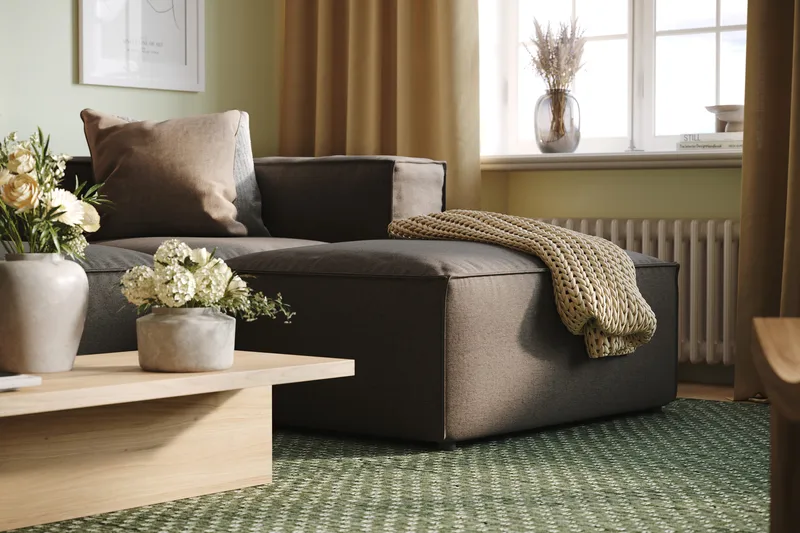 Cubo 4-seters Vendbar L-formet Dyp Modulsofa med Divan i Stoff - Grå - Møbler - Sofaer - Sofaer med sjeselong - 3 seters sofa med divan
