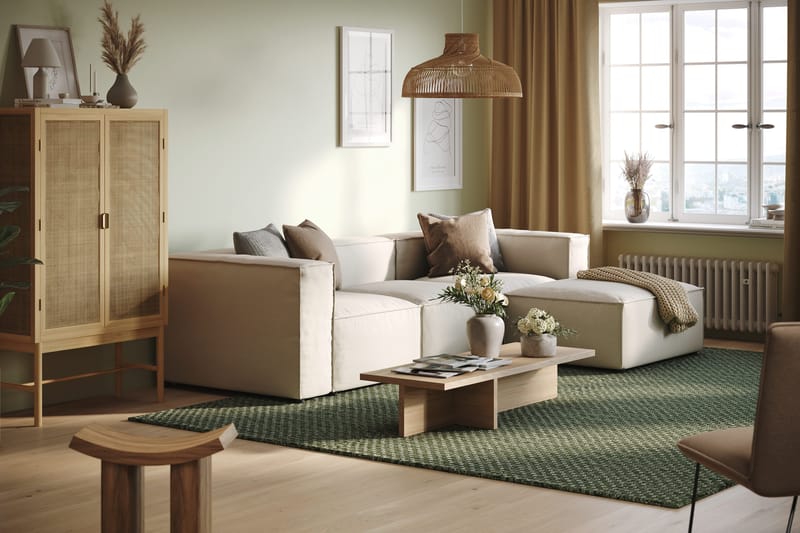 Cubo 4-seters Vendbar L-formet Dyp Modulsofa med Divan i Stoff - Hvit - Møbler - Sofaer - Sofaer med sjeselong - 3 seters sofa med divan