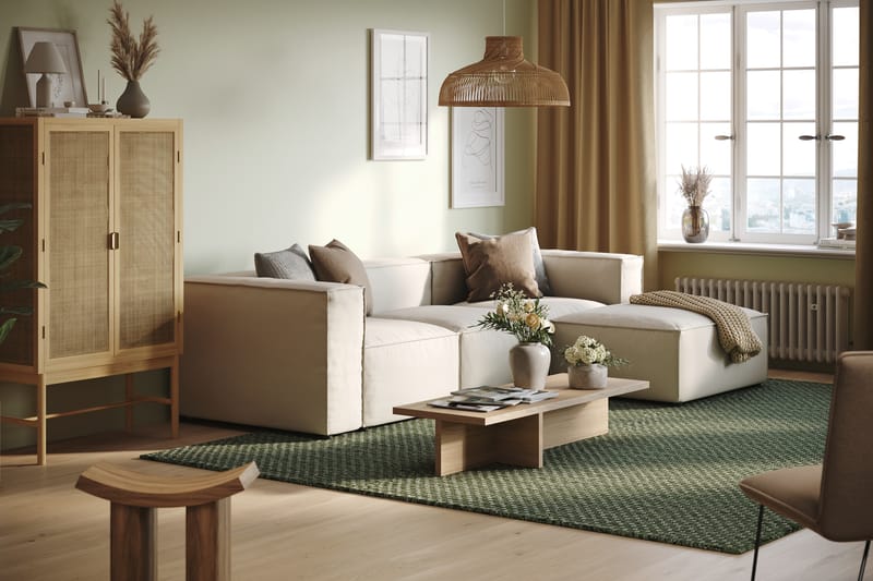Cubo 4-seters Vendbar L-formet Dyp Modulsofa med Divan i Stoff - Hvit - Møbler - Sofaer - Sofaer med sjeselong - 3 seters sofa med divan