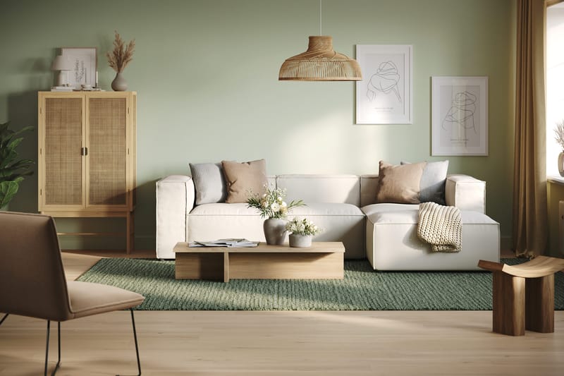 Cubo 4-seters Vendbar L-formet Dyp Modulsofa med Divan i Stoff - Hvit - Møbler - Sofaer - Sofaer med sjeselong - 3 seters sofa med divan