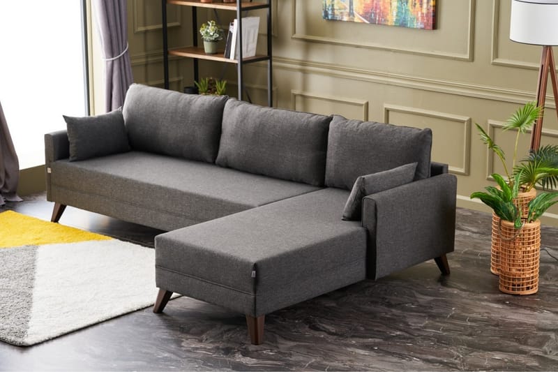 Divansofa Burundi Høyre - Antrasitt/Brun - 4 seters sofa med divan - Sofaer med sjeselong