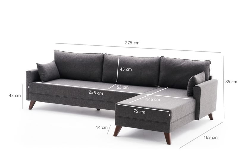Divansofa Burundi Høyre - Antrasitt/Brun - 4 seters sofa med divan - Sofaer med sjeselong