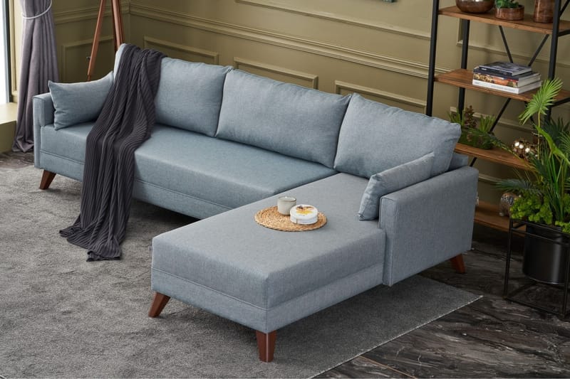 Divansofa Burundi Høyre - Blå / Brun - 4 seters sofa med divan - Sofaer med sjeselong