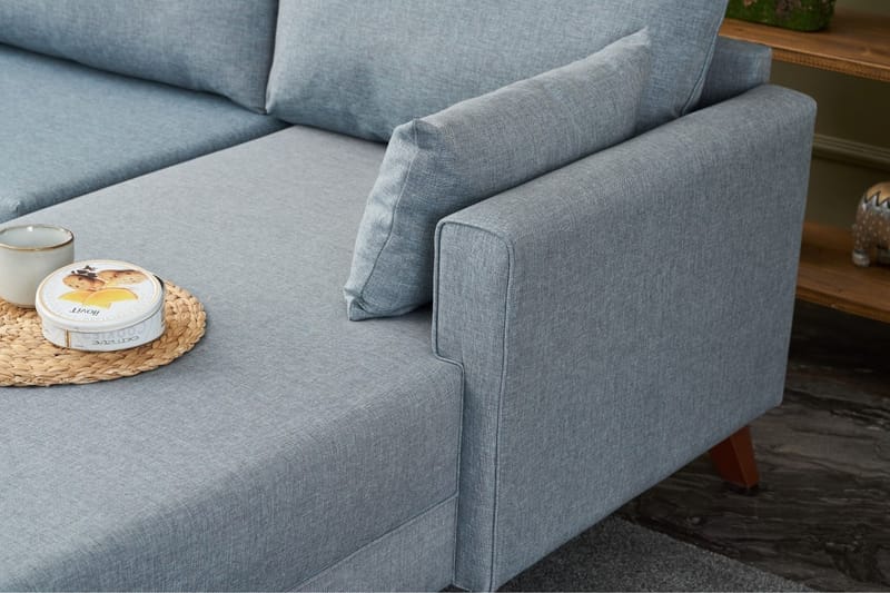 Divansofa Burundi Høyre - Blå / Brun - 4 seters sofa med divan - Sofaer med sjeselong