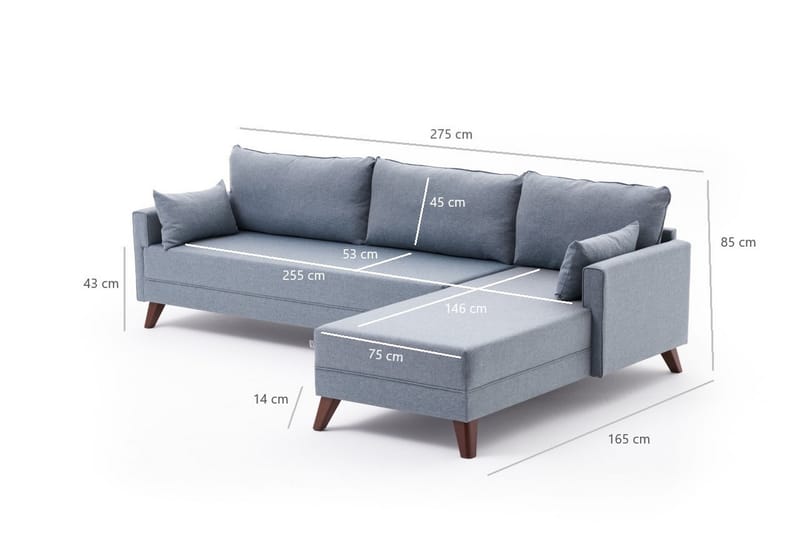 Divansofa Burundi Høyre - Blå / Brun - 4 seters sofa med divan - Sofaer med sjeselong