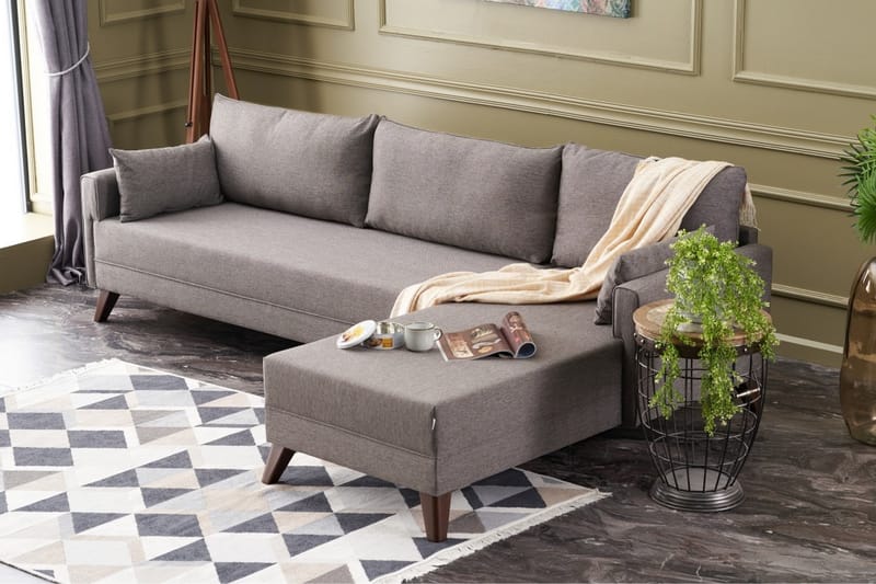 Divansofa Burundi Höger - Brun - 4 seters sofa med divan - Sofaer med sjeselong