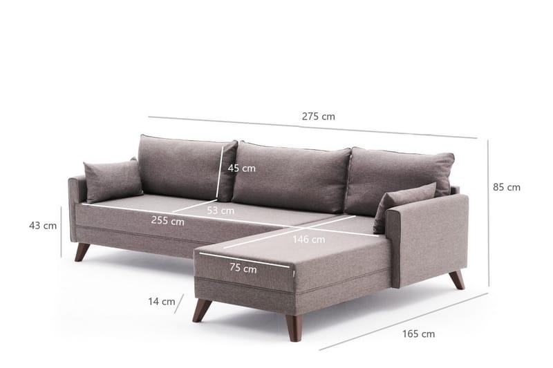 Divansofa Burundi Höger - Brun - 4 seters sofa med divan - Sofaer med sjeselong