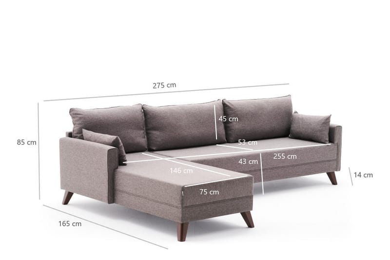 Divansofa Burundi Venstre - Brun - 4 seters sofa med divan - Sofaer med sjeselong