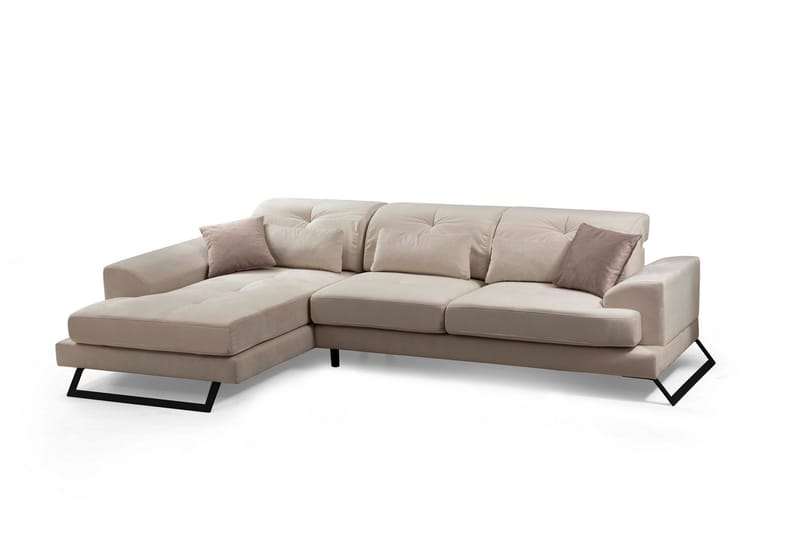 Divansofa Höger - Beige / Svart - 4 seters sofa med divan - Sofaer med sjeselong