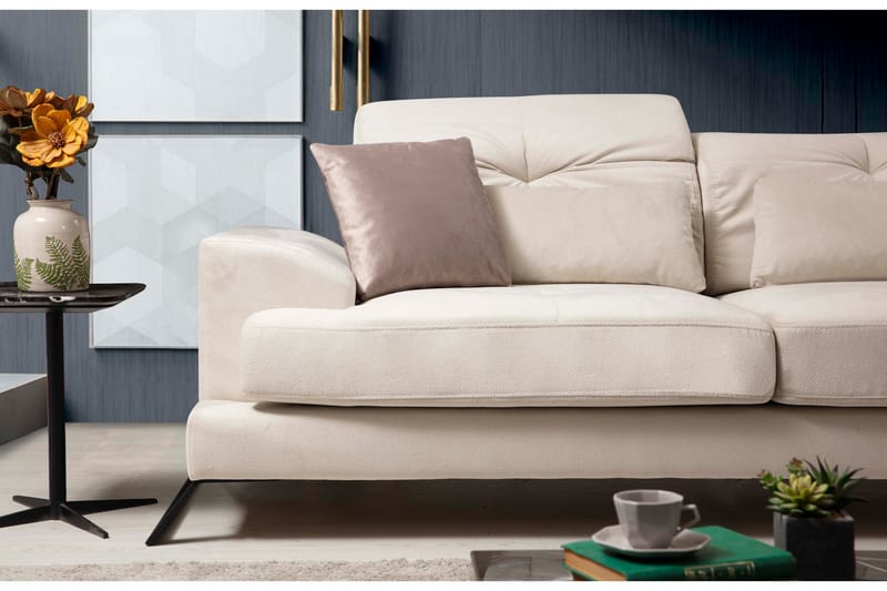 Divansofa Höger - Beige / Svart - 4 seters sofa med divan - Sofaer med sjeselong