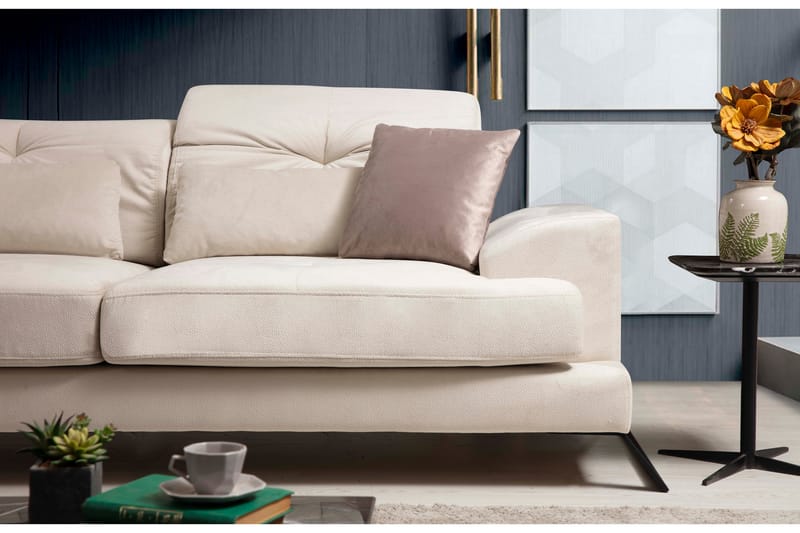 Divansofa Höger - Beige / Svart - 4 seters sofa med divan - Sofaer med sjeselong