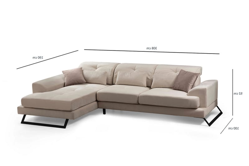 Divansofa Höger - Beige / Svart - 4 seters sofa med divan - Sofaer med sjeselong