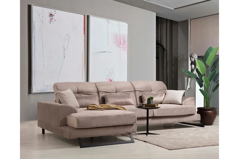 Divansofa Janavia Høyre - Beige / Svart - Møbler - Sofaer - Sofaer med sjeselong - 4 seters sofa med divan