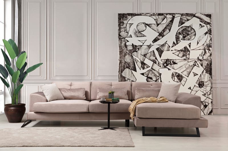 Divansofa Janavia Venstre - Beige / Svart - Møbler - Sofaer - Sofaer med sjeselong - 4 seters sofa med divan