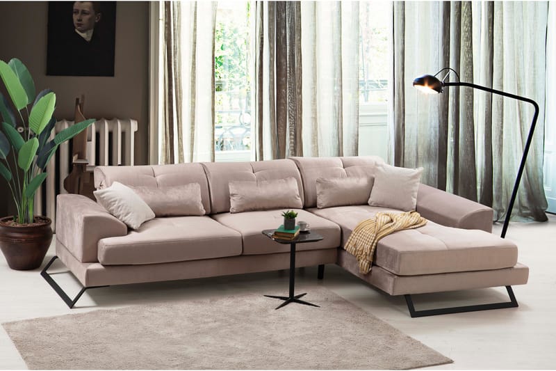 Divansofa Janavia Venstre - Beige / Svart - 4 seters sofa med divan - Sofaer med sjeselong