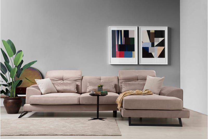 Divansofa Janavia Venstre - Beige / Svart - Møbler - Sofaer - Sofaer med sjeselong - 4 seters sofa med divan