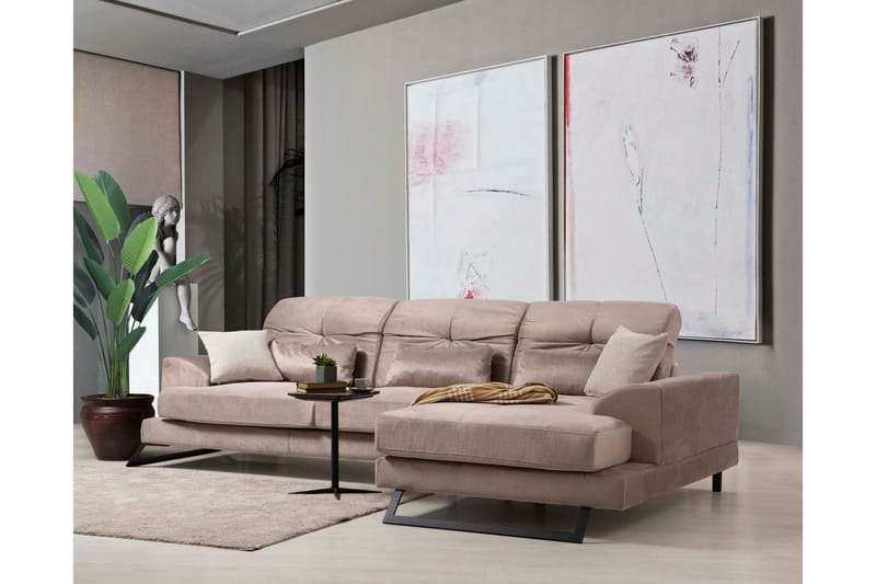 Divansofa Janavia Venstre - Beige / Svart - Møbler - Sofaer - Sofaer med sjeselong - 4 seters sofa med divan