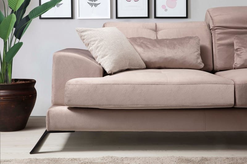 Divansofa Janavia Venstre - Beige / Svart - 4 seters sofa med divan - Sofaer med sjeselong