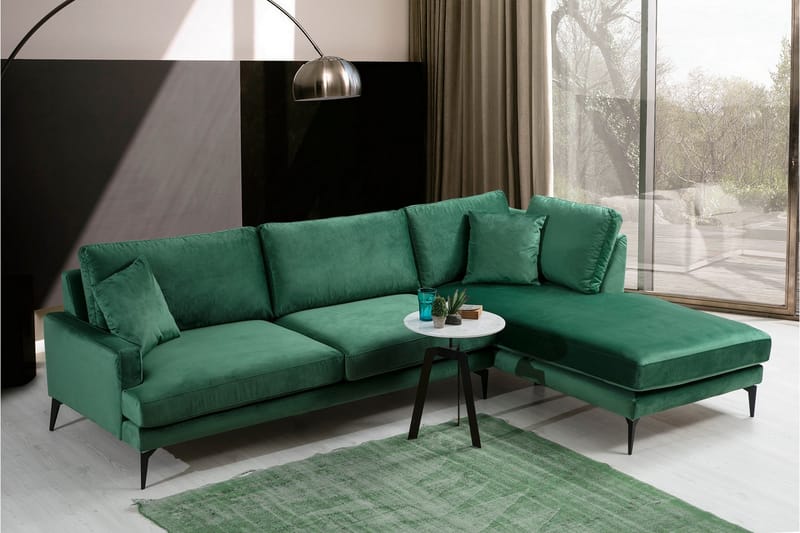 Divansofa Naiomy - Grønn / Svart - 4 seters sofa med divan - Sofaer med sjeselong
