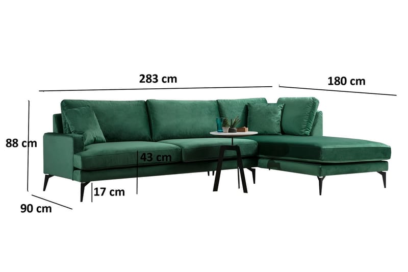 Divansofa Naiomy - Grønn / Svart - 4 seters sofa med divan - Sofaer med sjeselong