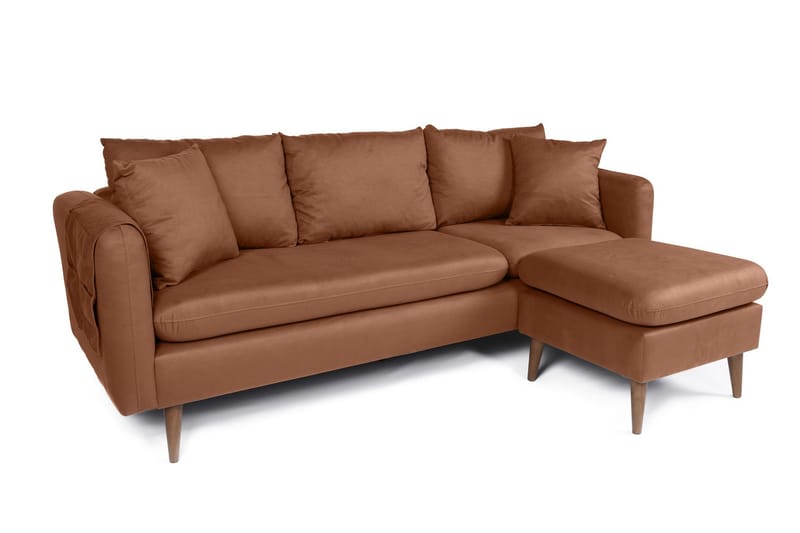 Divansofa Sagkas Høyre - Brun/Natur - 4 seters sofa med divan - Sofaer med sjeselong
