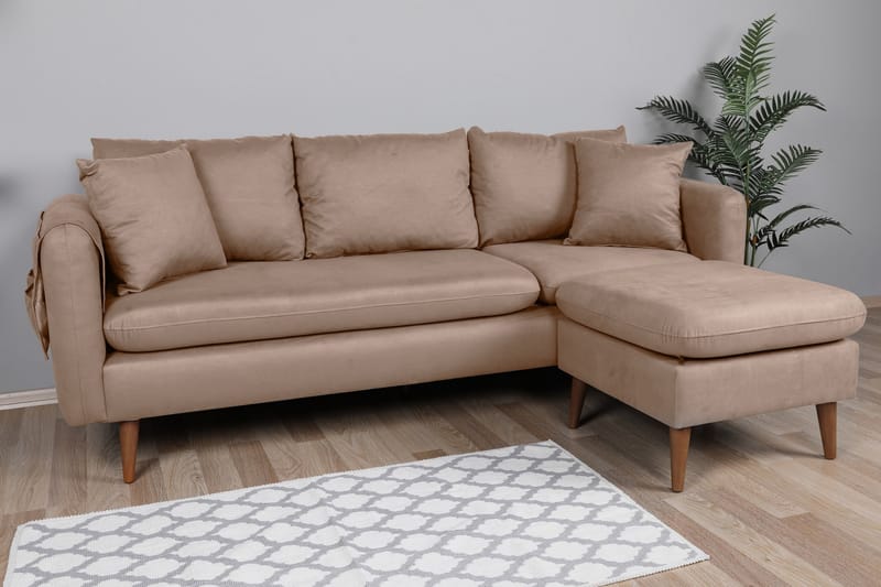 Divansofa Sagkas Høyre - Brun/Natur - 4 seters sofa med divan - Sofaer med sjeselong