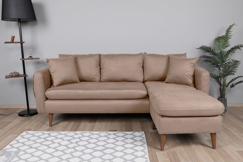 Divansofa Sagkas Høyre - Brun/Natur - 4 seters sofa med divan - Sofaer med sjeselong