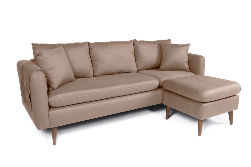 Divansofa Sagkas Høyre - Brun/Natur - 4 seters sofa med divan - Sofaer med sjeselong