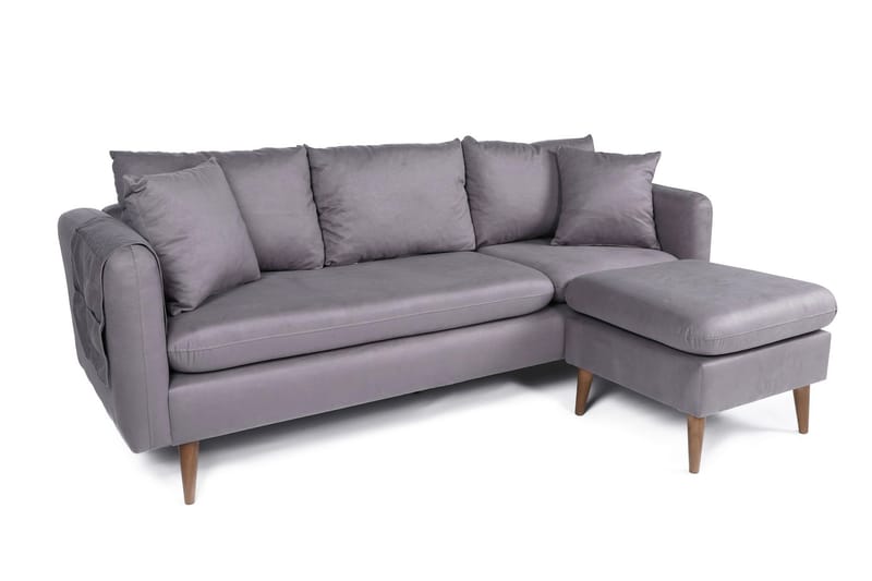 Divansofa Sagkas Høyre - Grå / Natur - 4 seters sofa med divan - Sofaer med sjeselong