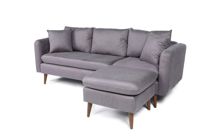 Divansofa Sagkas Høyre - Grå / Natur - 4 seters sofa med divan - Sofaer med sjeselong