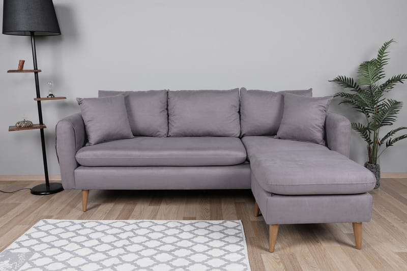 Divansofa Sagkas Høyre - Grå / Natur - 4 seters sofa med divan - Sofaer med sjeselong