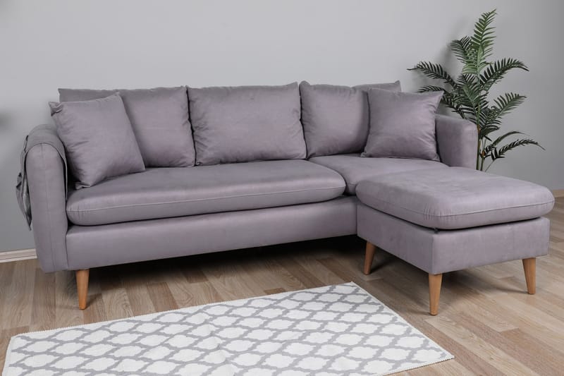 Divansofa Sagkas Høyre - Grå / Natur - 4 seters sofa med divan - Sofaer med sjeselong