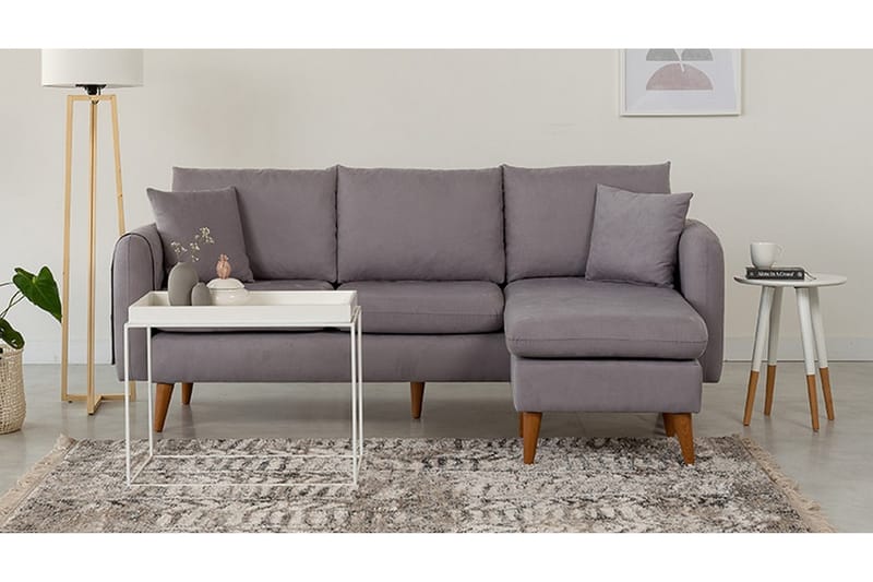 Divansofa Sagkas Høyre - Grå / Natur - 4 seters sofa med divan - Sofaer med sjeselong