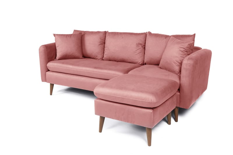 Divansofa Sagkas Høyre - Rosa/Natur - 4 seters sofa med divan - Sofaer med sjeselong