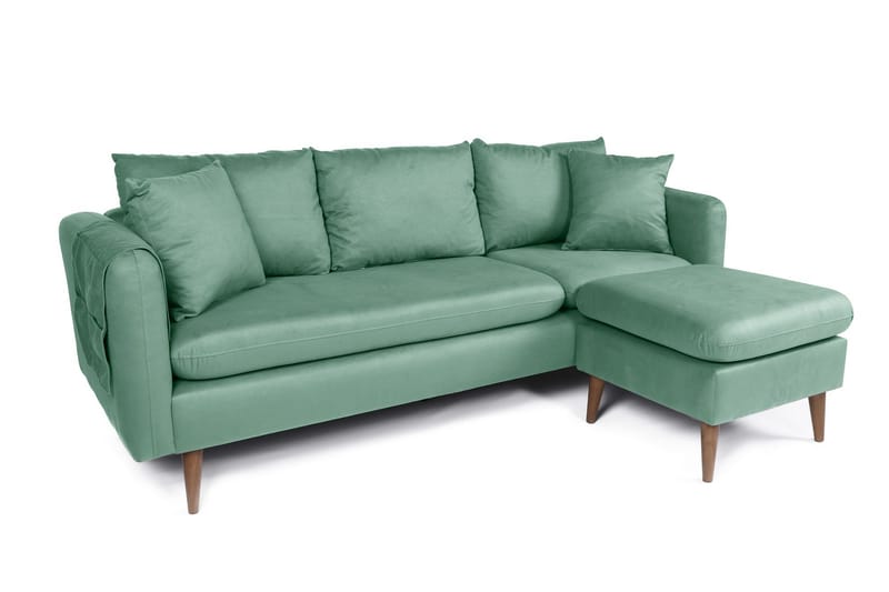 Divansofa Sagkas Høyre - Sjøgrønt / Natur - 4 seters sofa med divan - Sofaer med sjeselong