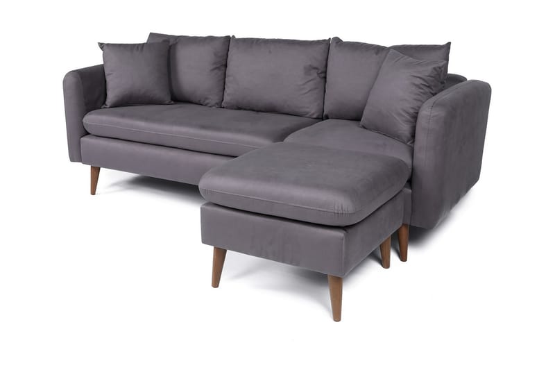 Divansofa Sagkas Höger - Antrasitt / Natur - 4 seters sofa med divan - Sofaer med sjeselong