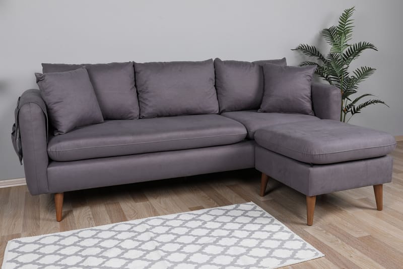 Divansofa Sagkas Höger - Antrasitt / Natur - 4 seters sofa med divan - Sofaer med sjeselong