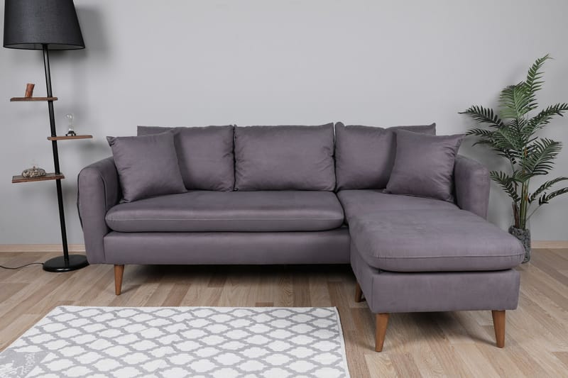 Divansofa Sagkas Höger - Antrasitt / Natur - 4 seters sofa med divan - Sofaer med sjeselong