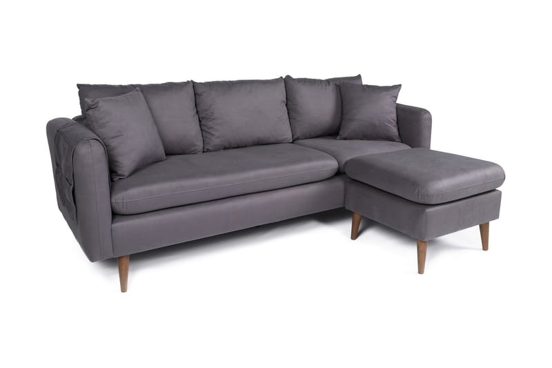 Divansofa Sagkas Höger - Antrasitt / Natur - 4 seters sofa med divan - Sofaer med sjeselong