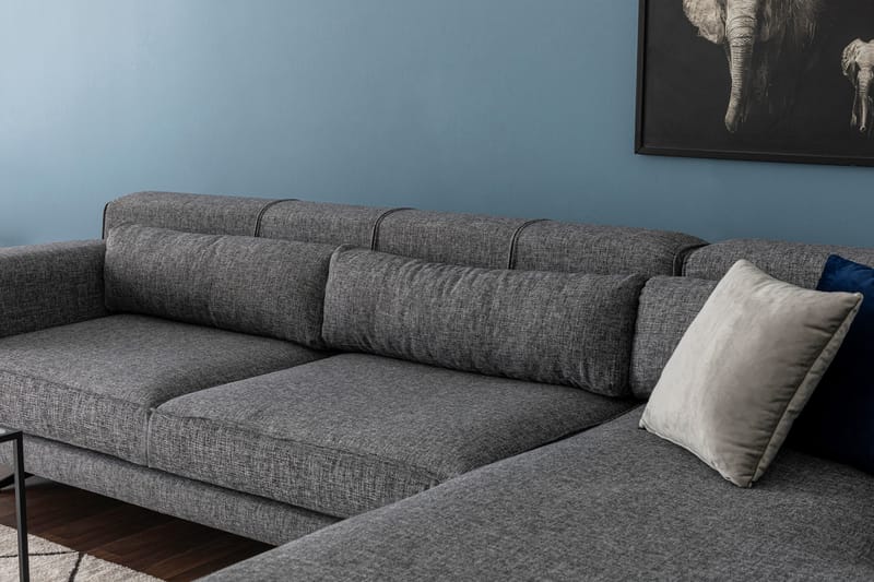 Divansofa Tijuca Høyre - Grå / Svart - 4 seters sofa med divan - Sofaer med sjeselong