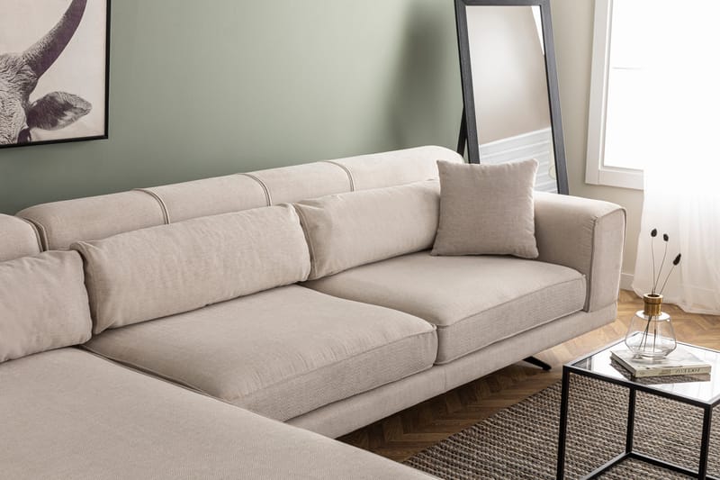 Divansofa Tijuca Venstre - Beige / Svart - 4 seters sofa med divan - Sofaer med sjeselong