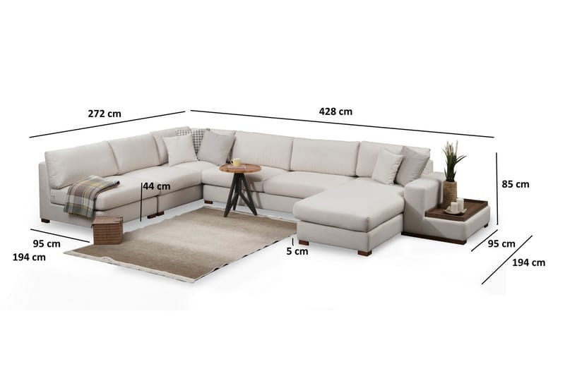 Divansofa  Portiella - Beige - Sofaer med sjeselong