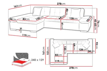 Djerra Sofa med Divan 3-seter - Oransje - Møbler - Sofaer - Sofaer med sjeselong - 3 seters sofa med divan