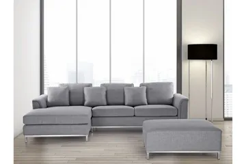 Dugard 3-seter Dyp L-formet Hjørnesofa med Sjeselong i Stoff - Grå - Møbler - Sofaer - Sofaer med sjeselong - 4 seters sofa med divan