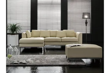 Dugard Hjørnesofa Høyre + Fotskammel - Beige/Lær - Møbler - Sofaer - Sofaer med sjeselong - 4 seters sofa med divan