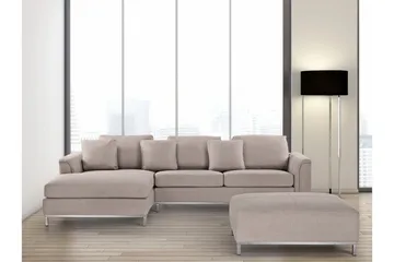 Dugard Hjørnesofa Høyre + Fotskammel - Beige - Møbler - Sofaer - Sofaer med sjeselong - 4 seters sofa med divan