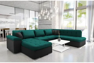 Dynir Sofa med Sjeselong og Divan 4-seter - Svart/Grønn - Møbler - Sofaer - Sofaer med sjeselong - 4 seters sofa med divan