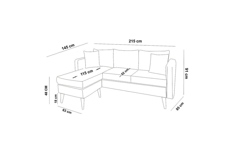 Espeut 2-seter Venstre L-formet Dyp Sofa med Sjeselong i Stoff - Grå - Møbler - Sofaer - Sofaer med sjeselong